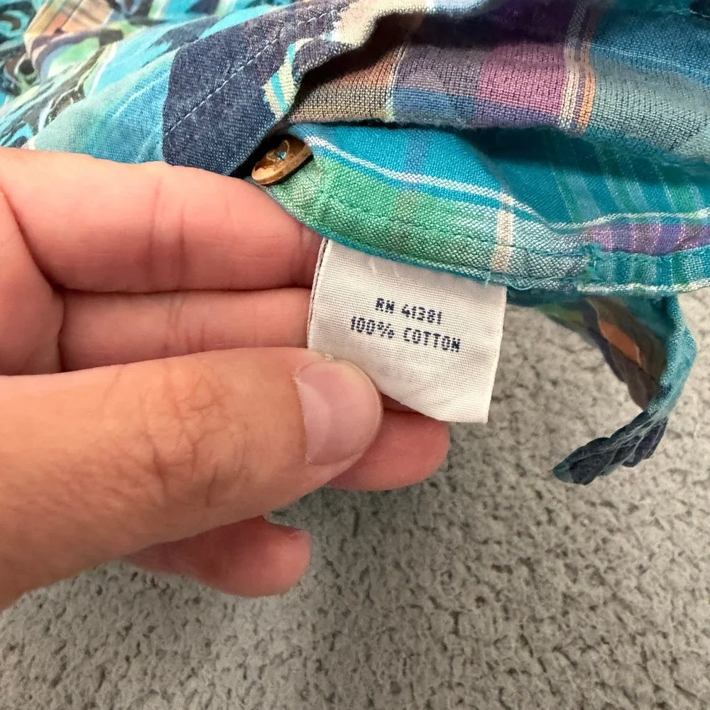 Polo Ralph Lauren Shirt XXL Southwestern Tribal Fish Plaid Camp Turquoise
